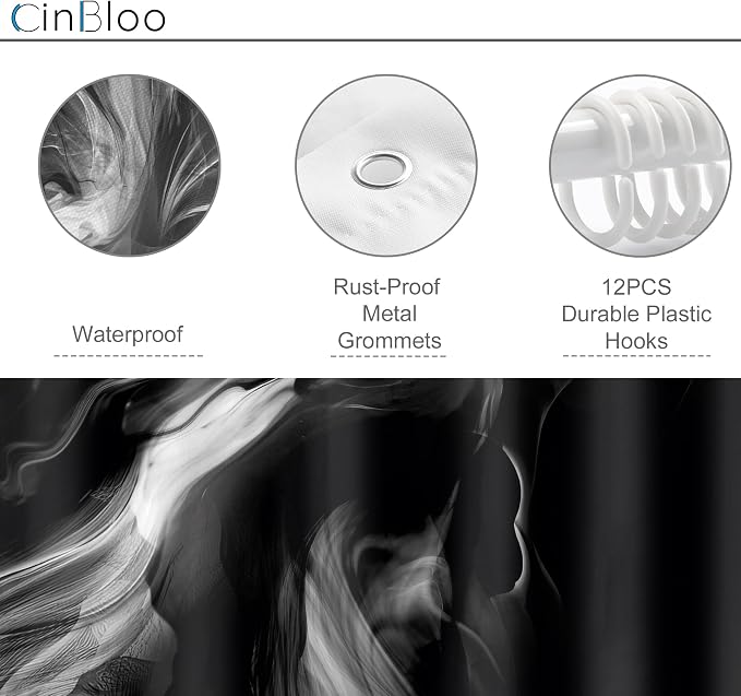 Cinbloo Black 60Wx72H Shower Curtain Abstract Bathroom Decor - Image 5