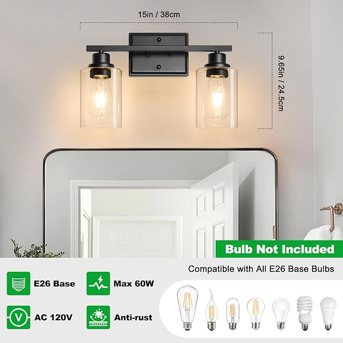 Unicozin 2 Light Bathroom Light Fixtures, Modern Vanity Lights Over Mirror - Image 3
