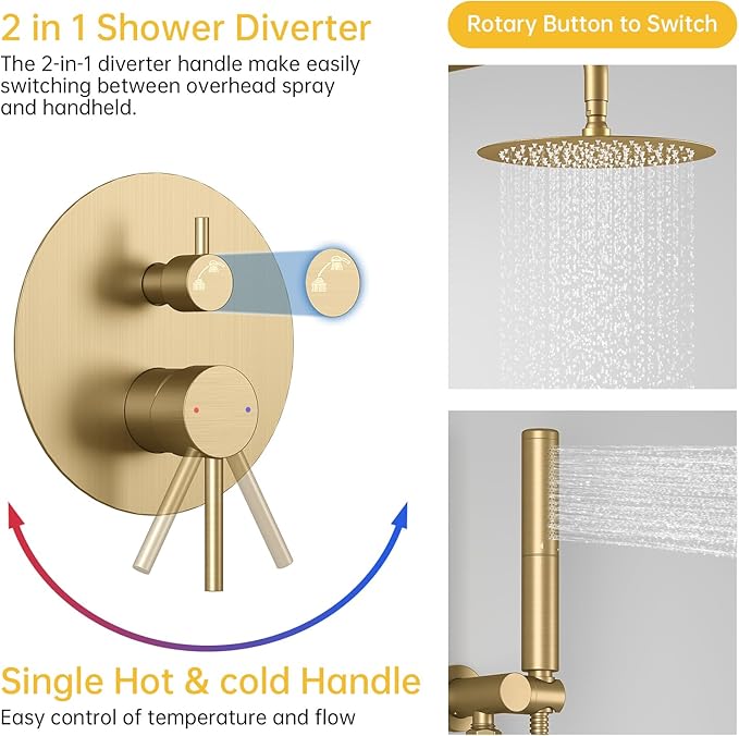 BESy Shower System with 10 Inch Round Rain Shower Head and Handheld Wall Mounted - Image 4