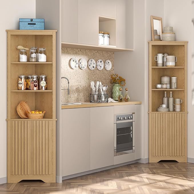 67" Tall Corner Cabinet with Doors, 5-Tier Fluted Corner Storage Cabinet with - Image 4
