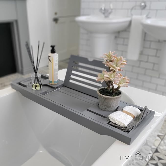 Temple Spring Wooden Bathtub Tray, Bamboo Bathroom Accessories, Bath Tray - Image 9