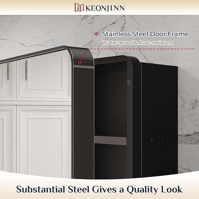 Keonjinn Black Medicine Cabinet 17 x 25 Inch, Heavy & Solid Bathroom Medicine - Image 4