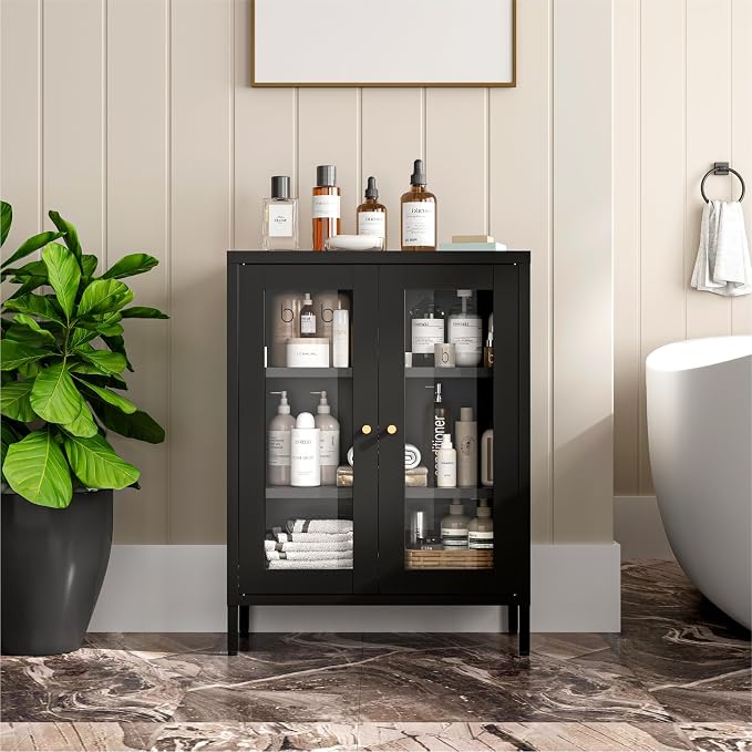 Metal Bathroom Cabinet, Small Floor Storage Cabinet, Freestanding Sideboard - Image 2