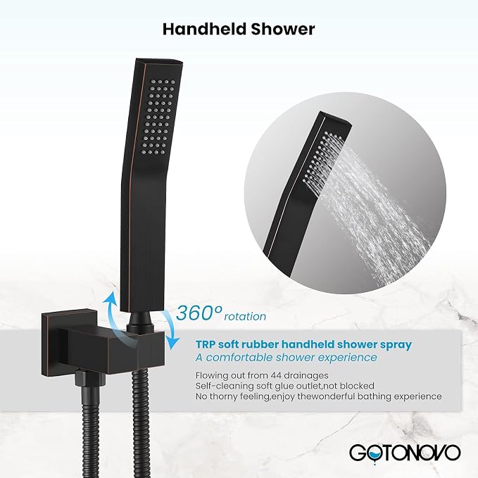 gotonovo Rainfall Bathroom Shower System Rain Shower Head and Handle Set Wall - Image 7