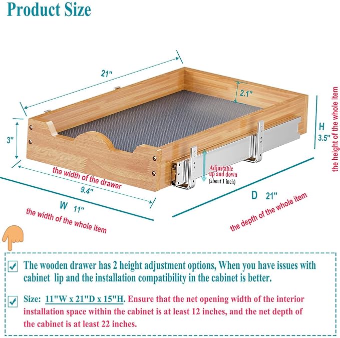 OCG Pull Out Drawers For Cabinets, Slide out Wood Drawer Shelf, Pull Out - Image 3