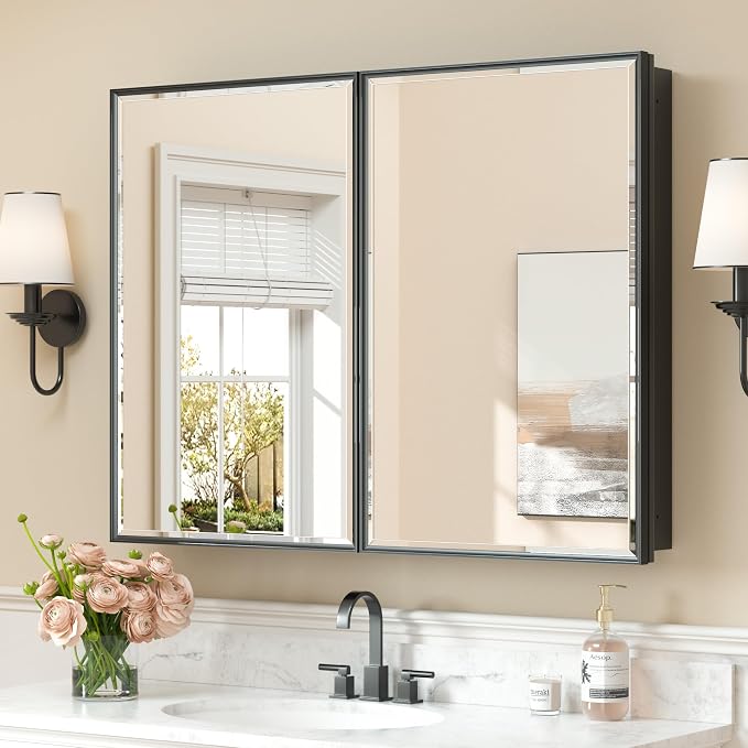 Keonjinn 40” x 30” Black Bathroom Medicine Cabinets by Keonjinn