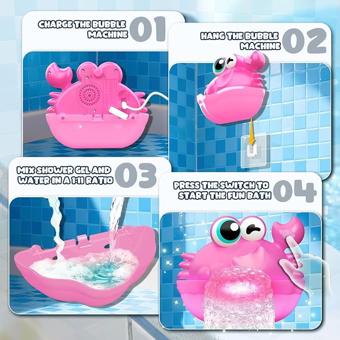 Bath Toys for Kids Ages 1-3, Light Up Baby Bath Toys Crab Bubble Maker - Image 5