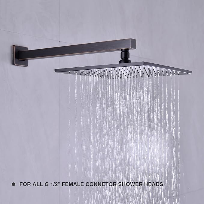 Square Shower Arm with Flange 16 Inch Wall Mounted Rainfall Shower Head - Image 5