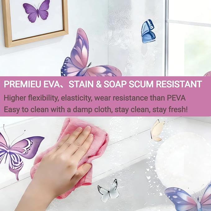 Clear Butterfly Shower Curtain Liner, Colorful Plastic Transparent Pretty - Image 4