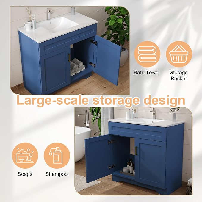24/30/36IN Bathroom Vanities-Bathroom Sink Cabinet, Equipped Ceramic Sink - Image 7