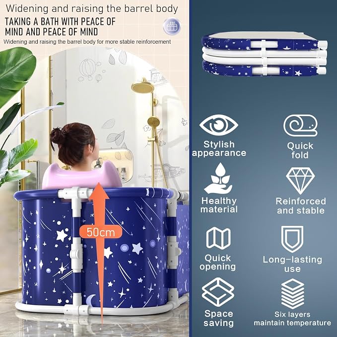 Portable Bathtub, 47 in Freestanding Soaking Bath Tub - Image 8