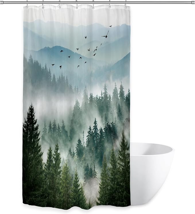 Riyidecor Small Stall Mountain Shower Curtain 36Wx72H Inch Green Rv Single - Image 6