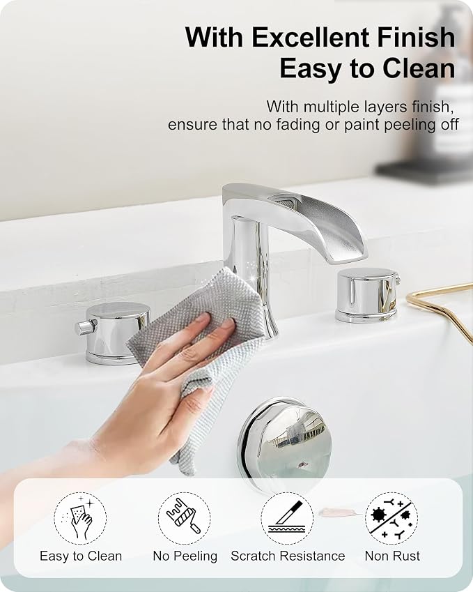 Waterfall Bathtub Faucet Set, Chrome Deck Mount Tub Faucet High Flow Brass Bath - Image 3