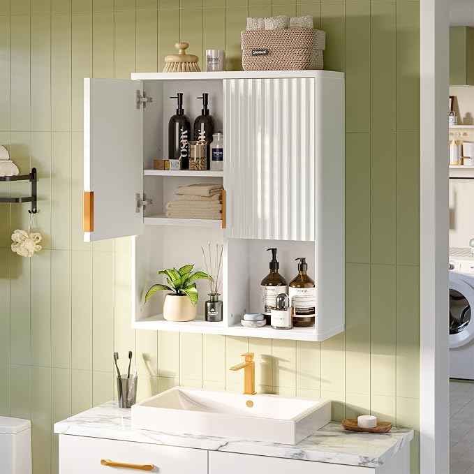 Bestier Fluted Bathroom Wall Cabinet Over The Toilet Storage, Laundry Cabinet - Image 8