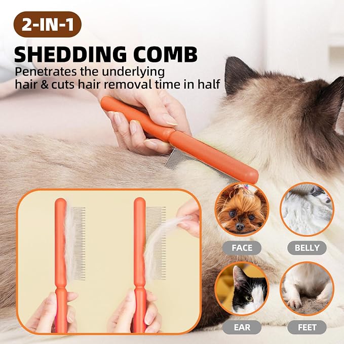 Dog Grooming Brush Set, Includes Scrubber Shower Wash Brush, Dematting Comb - Image 5