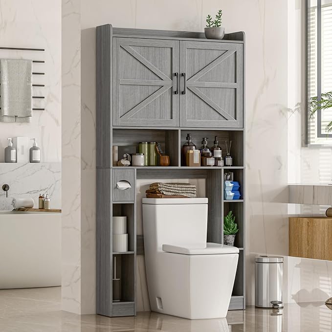 Over The Toilet Storage Cabinet, Farmhouse Toilet Cabinet Rack - Image 7