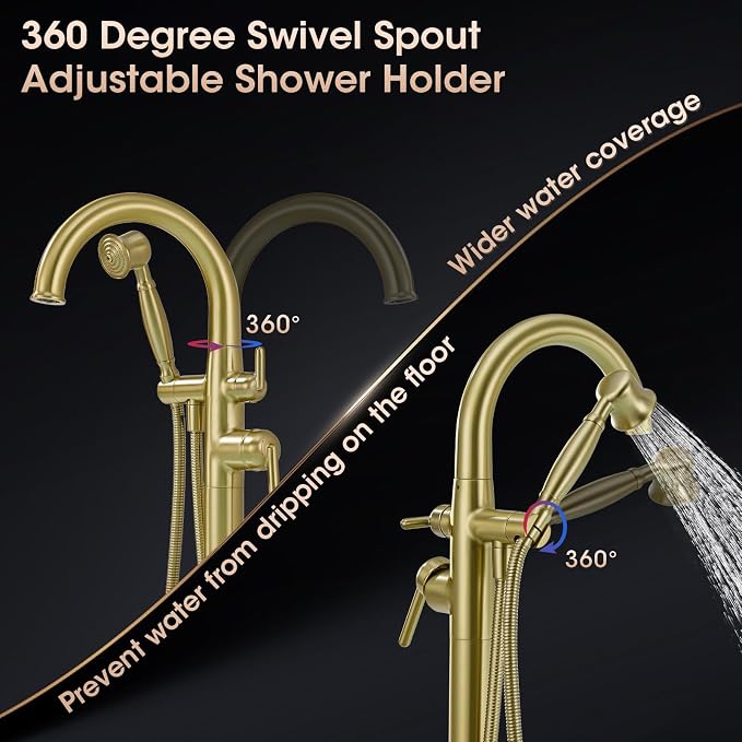 Freestanding Tub Faucets, Brass Freestanding Bathtub Faucet - Image 5