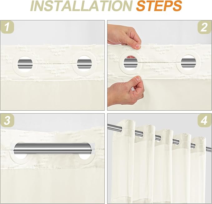 No Hooks Shower Curtain with Snap-in Liner, Water Repellent Hotel Quality - Image 2