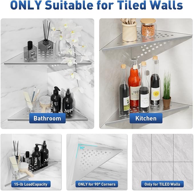 Corner Shower Shelf 10" Slot Design Bathroom Shelves - Image 7