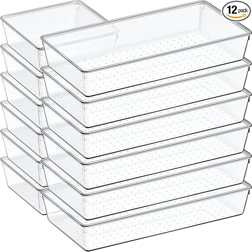 12 Pack Large Clear Plastic Drawer Organizer Set, Acrylic Bathroom Organizer by Criusia
