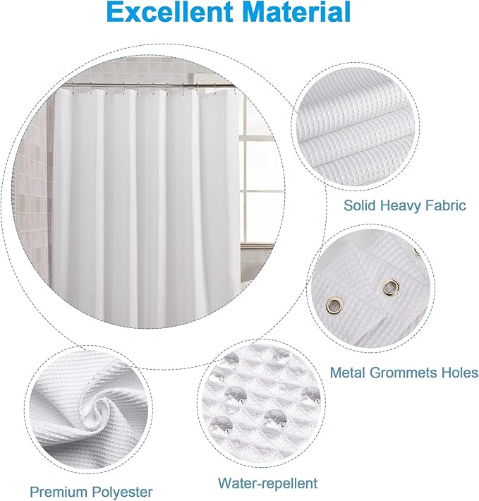 AmazerBath 54 x 78 Shower Curtain Waffle, Long Stall Shower Curtain White - Image 2