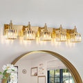 Gold Bathroom Vanity Lights, 5 Lights Crystal Bathroom Lighting Fixtures Over by HUOKU