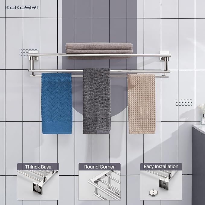 KOKOSIRI Bathroom Towel Rack Towel Holder 32 Inches Bath Towel Shelf - Image 7