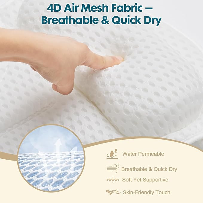 Bath Pillows for Tub with Gift Box & Laundry Bag – 4D Air Mesh Bathtub Pillow - Image 4