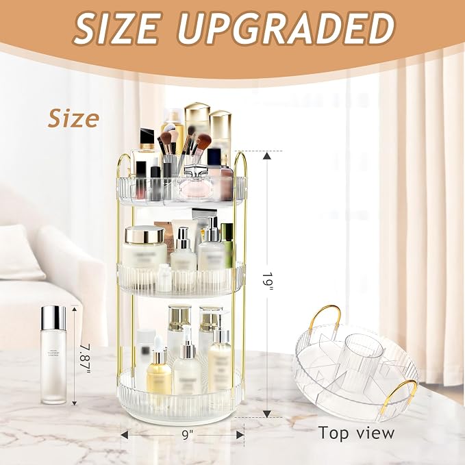 Rotating Makeup Organizer for Vanity, High-Capacity Skincare Perfume Storage - Image 4