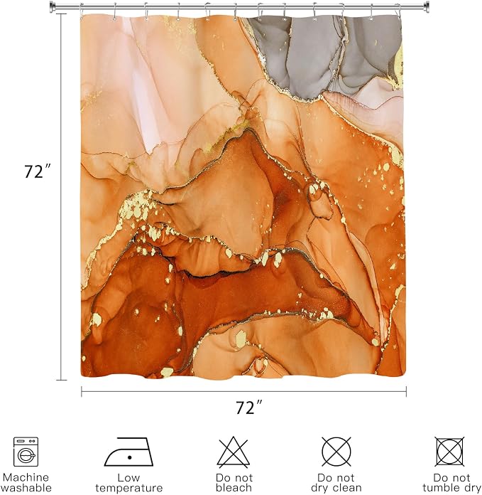 Orange Marble Shower Curtain, Burnt Orange Modern Abstract Fabric Shower - Image 6