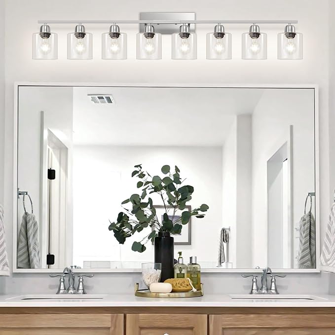 Modern Brushed Nickel 8 Light Bathroom Light Fixtures, 52 inch Vanity Lights - Image 6