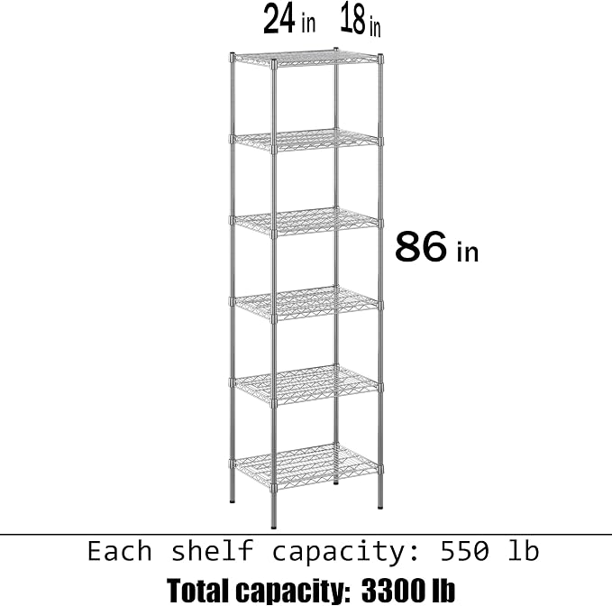 18" Deep x 24" Wide x 86" Height Wire Shelving Kit | 6-Tier | NSF Commercial - Image 3