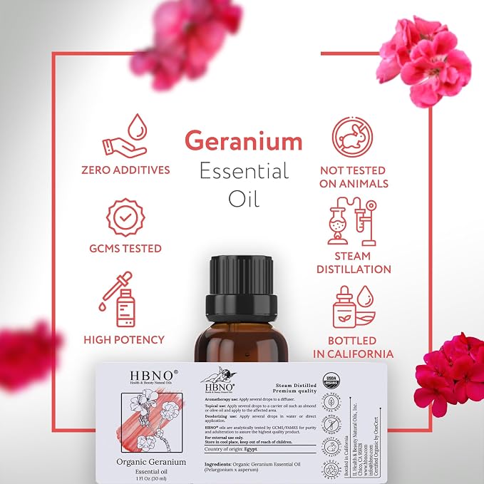 HBNO Organic Geranium Essential Oil - 1 oz - USDA Certified Organic Geranium - Image 4