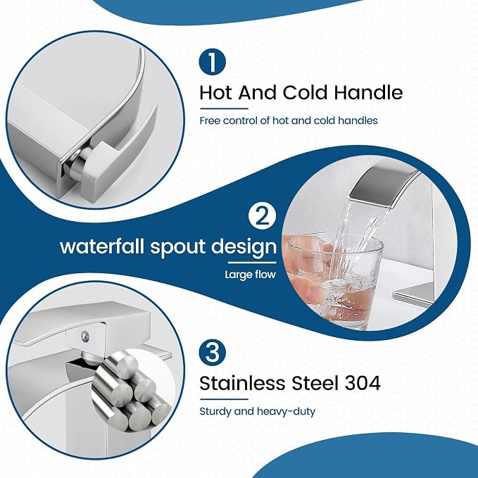 Airuida Chrome Polish Waterfall Spout Bathroom Faucet Single Handle Single Hole - Image 4