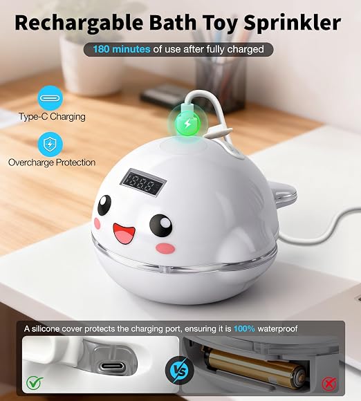 Baby Bath Toy Sprinkler with Thermometer, Temp Alarm & Backlit Display - Image 5