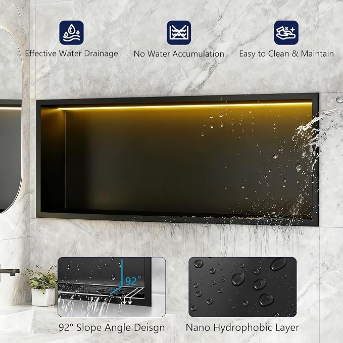 36" X 12" RGB LED Shower Niche No Tile Needed, 304 Stainless Steel Shower Niche - Image 7