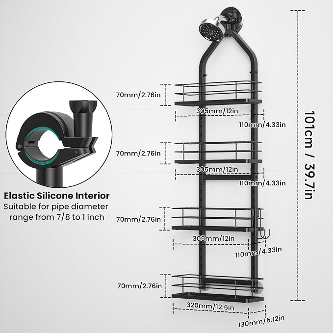 Shower Caddy Hanging, Adjustable Anti-Swing-Over The Shower Head Caddy - Image 6