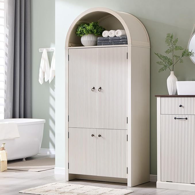 71" Tall Arched Bathroom Storage Cabinet, Modern Fluted Storage Cabinet w/Doors by IFBUYFarmhouseFurniture