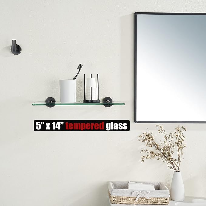 JQK Bathroom Glass Shelf Oil Rubbed Bronze, Tempered Glass Shower Storage 14 by - Image 2