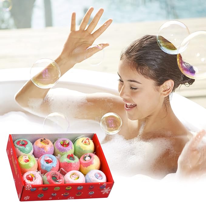 12PCS Christmas Bath Bombs Set, Organic Essential Oil Bath Salt Balls - Image 4