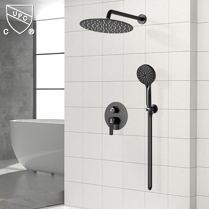 Shower Faucet Set 12IN Brass Rough-In Valve Body Trim Kit Rainfall Included - Image 2