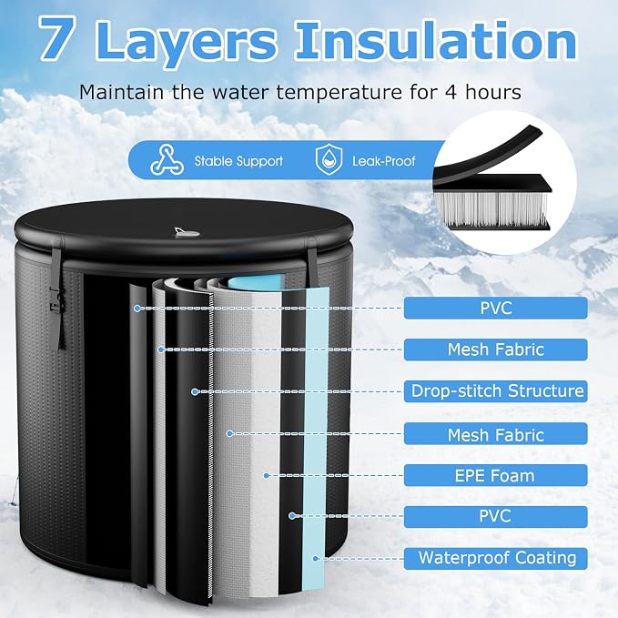 Goplus 79 Gal Ice Bath Tub for Athletes, Inflatable Cold Plunge Tub w/Multiple - Image 2