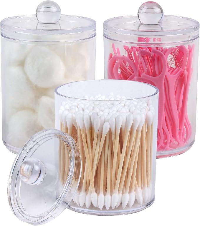 3 Pack Plastic Cotton Swab Ball Pad Holder, Acrylic Qtip Holder, Bathroom by Aynoo