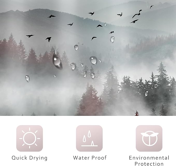 Riyidecor Red Black Mountain Shower Curtain 72Wx72H Inch Nature Scenery Foggy - Image 7