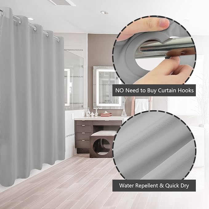 River Dream No Hook Hotel Cloth Grey Shower Curtain Soft Microfiber & Waterproof - Image 2