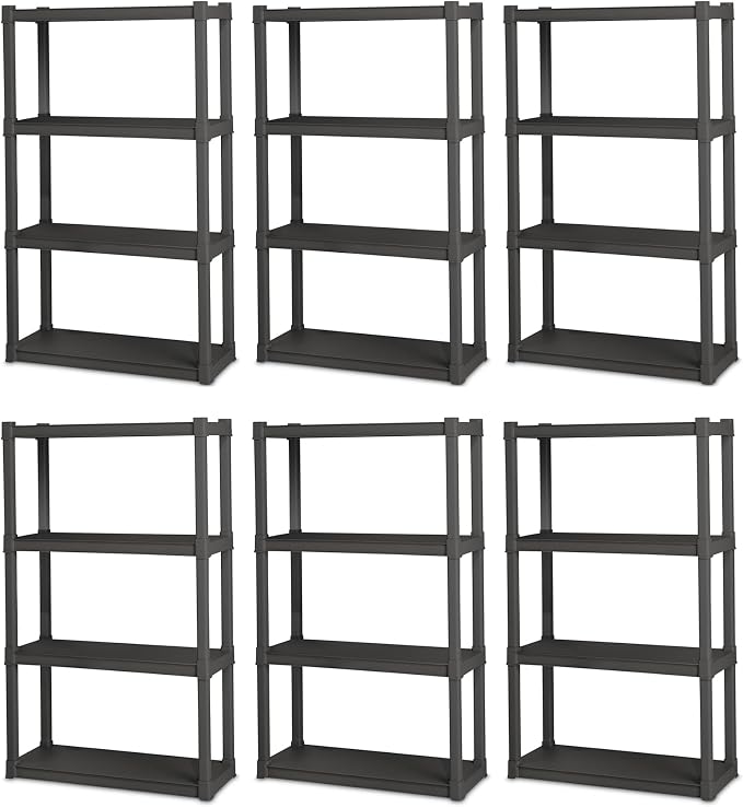 Sterilite 6-Pack 4 Shelf Unit, Heavy-Duty Shelving Storage and Utility Rack by Sterilite