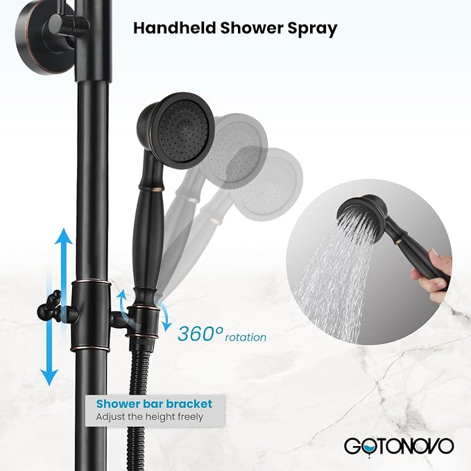 gotonovo Bathroom Classic Exposed Shower Faucet Wall Mount Shower System 8 Inch - Image 8