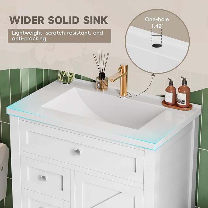 YESHOMY Bathroom Vanity with 30" Sink, Modern Wood Pedestal Bathroom Spacious - Image 4