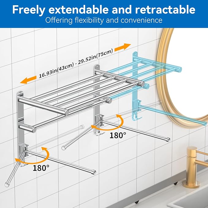 Retractable Towel Rack for Bathroom Stainless Steel Extendable Towel Shelf - Image 3
