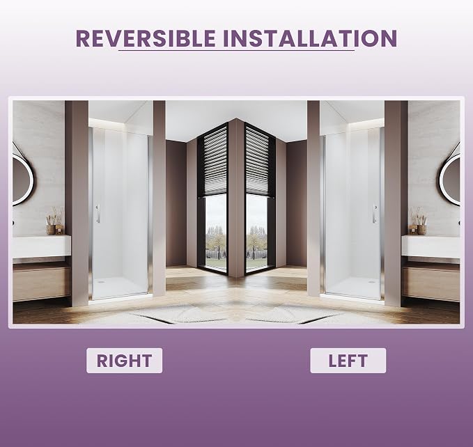 Glass Shower Door 31.5-33" W x 72" H, Semi-Frameless Pivot Shower Door - Image 7